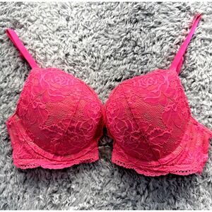 Victoria's Secret Bra 34B Pink Lace Push Up Underwire Padded Sexy